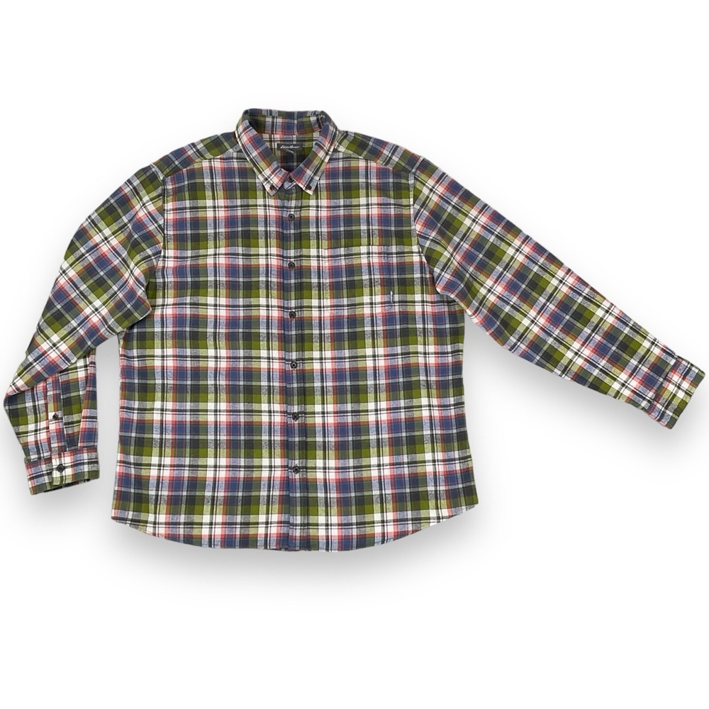 Eddie Bauer Shirt Men 2XL Multi Color Plaid Flannel Button Up Long Sleeve